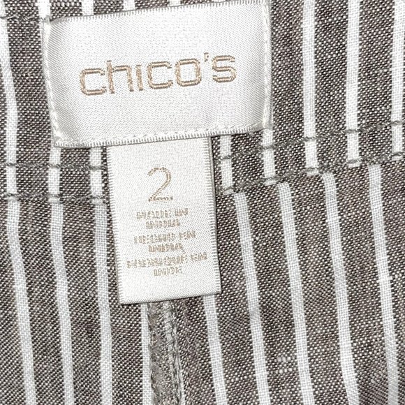 Chico's The Ultimate Fit Pants Women's L Taupe Striped Linen Wide Leg Trousers - Picture 4 of 16